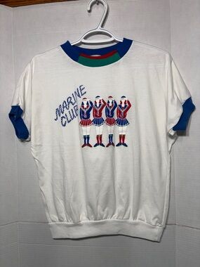Vintage Marine Club Suitable Knits Short Sleeve Ringer T-shirt Coastal Girl